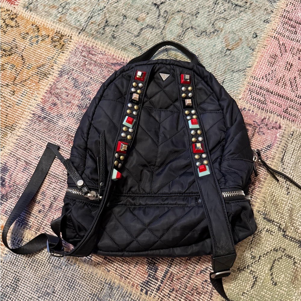 Sam Eldman Quilted Black Backpack With Silver Zip… - image 2